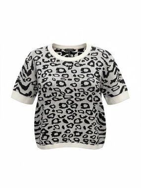 INTERMIX Black and White Leopard Print Knit Top
